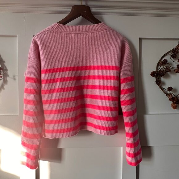 La Ligne Toujours Stripe Cashmere Sweater in Bubblegum/Neon Pink - Picture 4 of 9